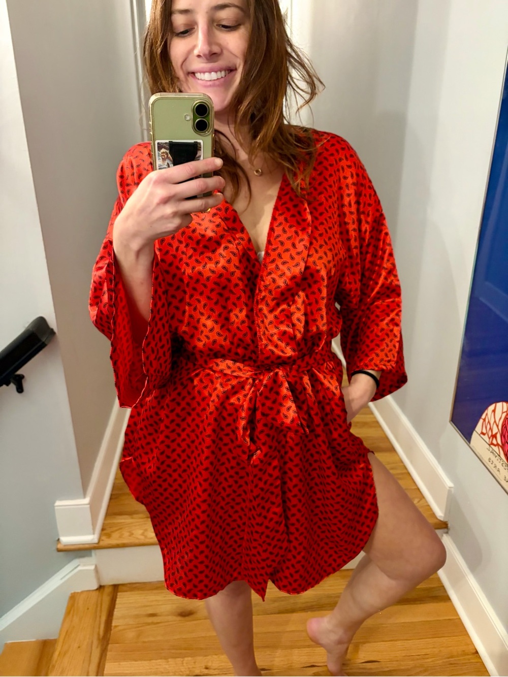 Vintage Jayre California Red Paisley Kimono Wrap Robe USA